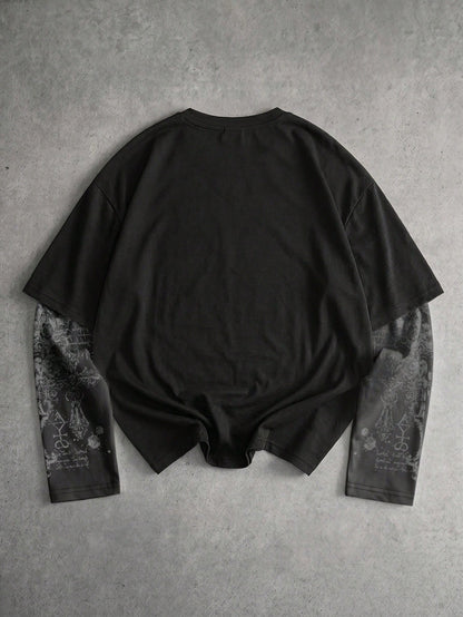 Men Goth 2-in-1 Printed Long Sleeve Tee