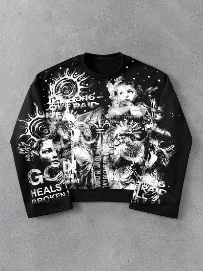 Men Street Life Graphic Loose Long Sleeve Tee