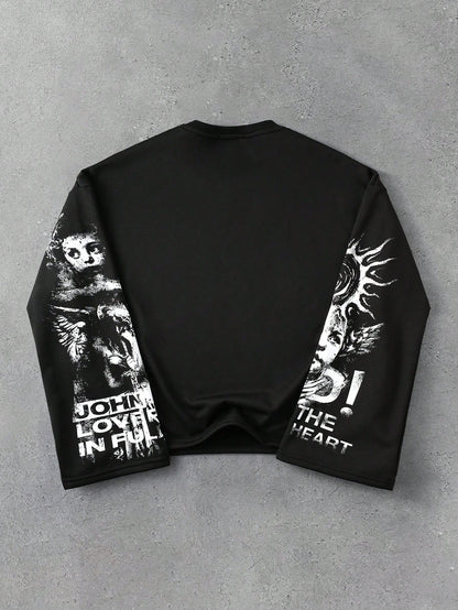 Men Street Life Graphic Loose Long Sleeve Tee