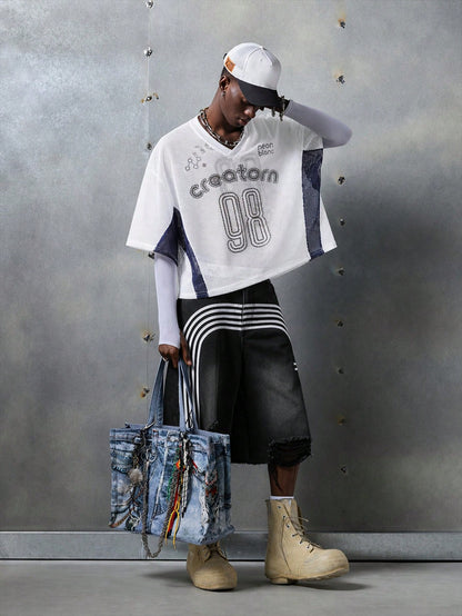 Men Printed Sheer Graphic Streetwear Football T-Shirt - Pisif