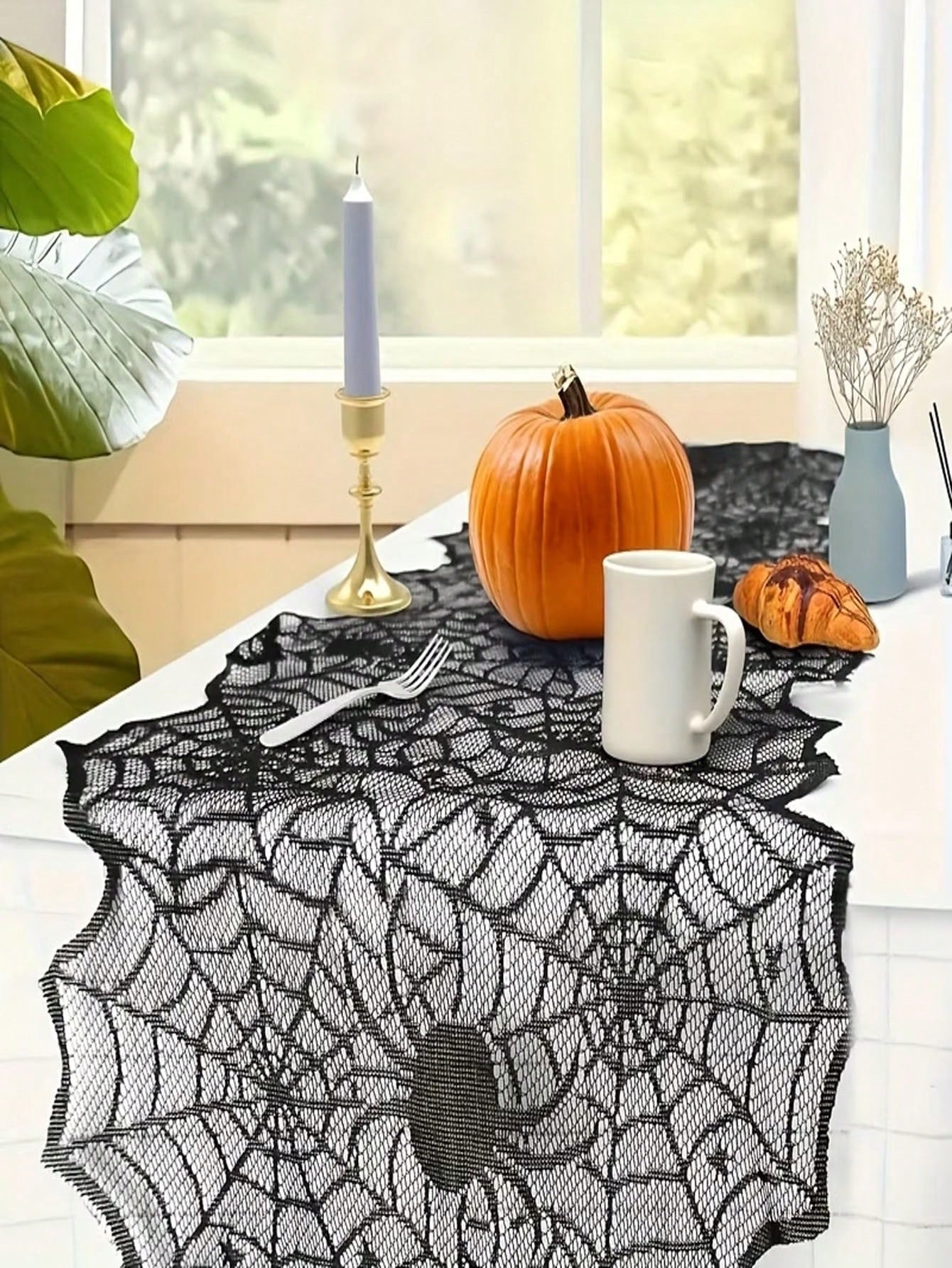 Lace Halloween Spider Web Table Runner