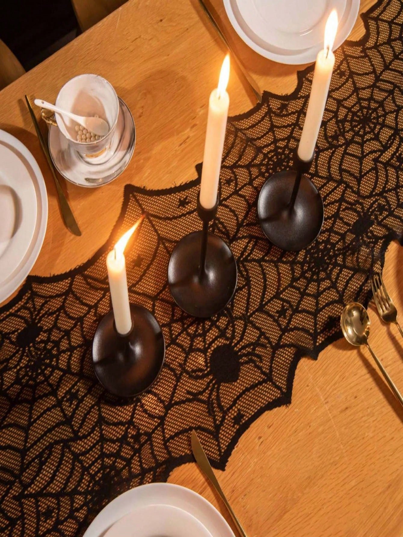 Lace Halloween Spider Web Table Runner