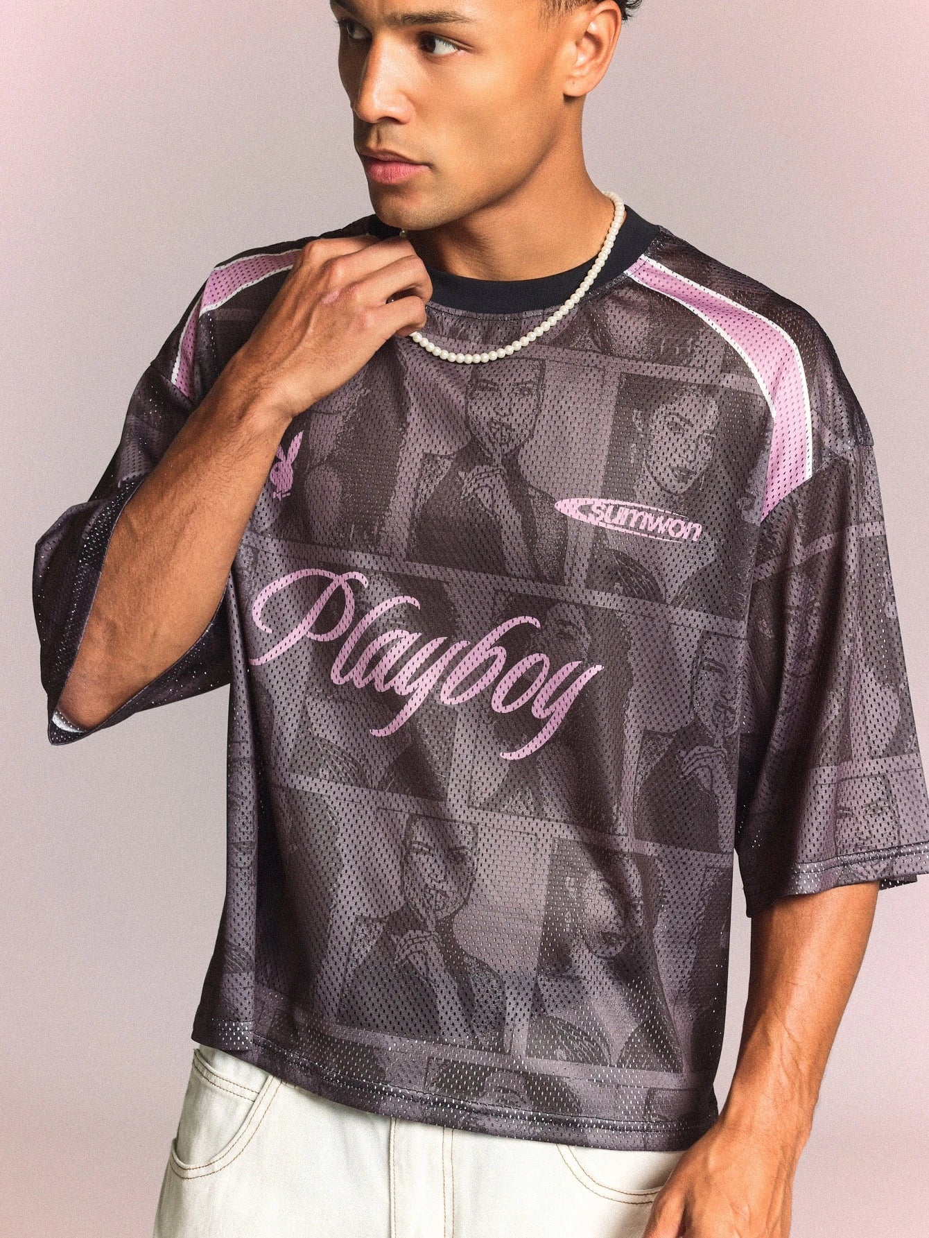 Playboy x Sumwon Boxy Panelled Printed T-Shirt