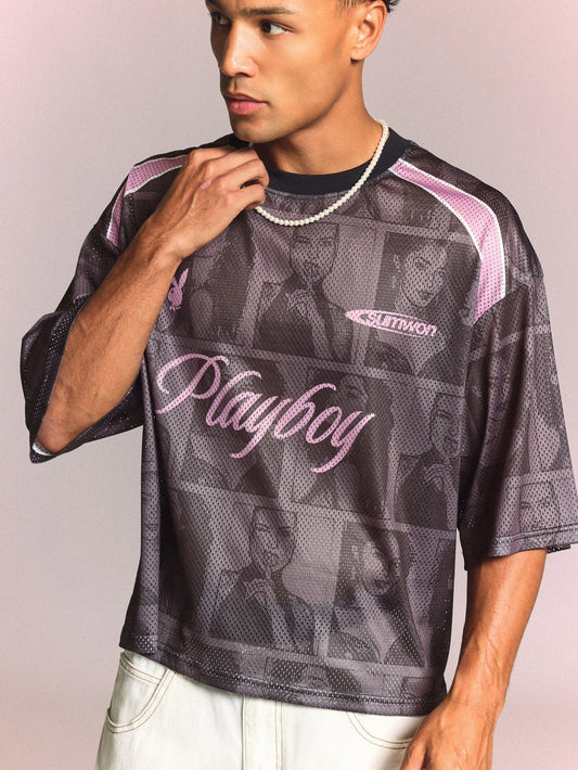 Playboy x Sumwon Boxy Panelled Printed T-Shirt