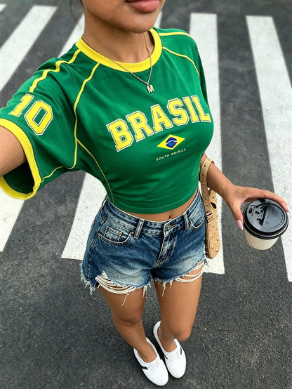 Brazil Flag World Cup Loose Fit Jersey Tee Top