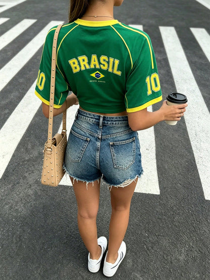 Brazil Flag World Cup Loose Fit Jersey Tee Top