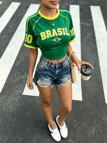 Brazil Flag World Cup Loose Fit Jersey Tee Top