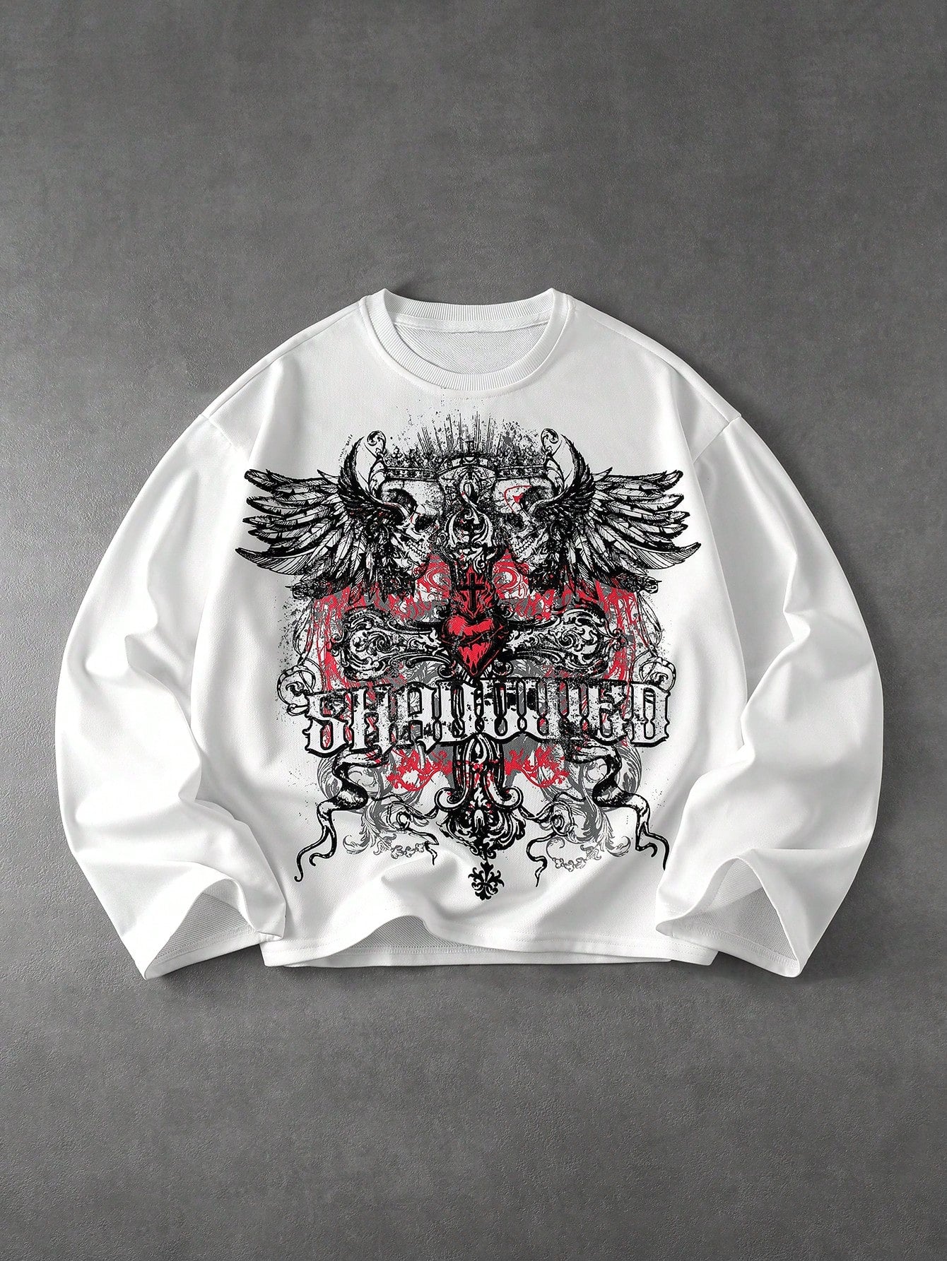 Men Dark Gothic Print Loose Long Sleeve T-Shirt