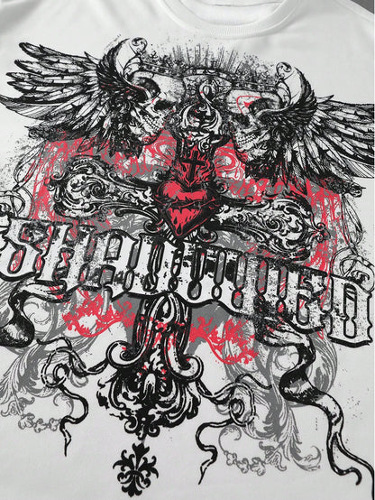 Men Dark Gothic Print Loose Long Sleeve T-Shirt