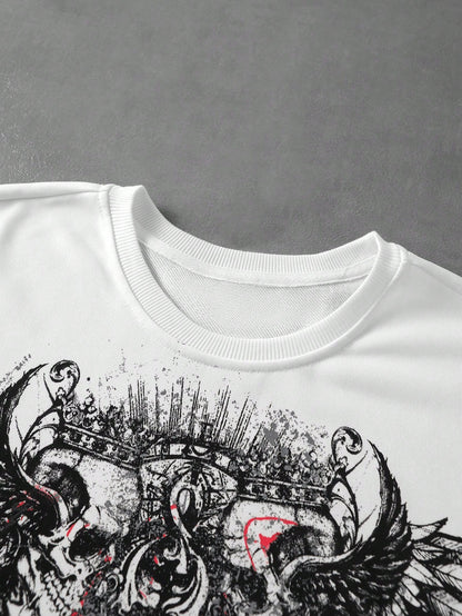 Men Dark Gothic Print Loose Long Sleeve T-Shirt