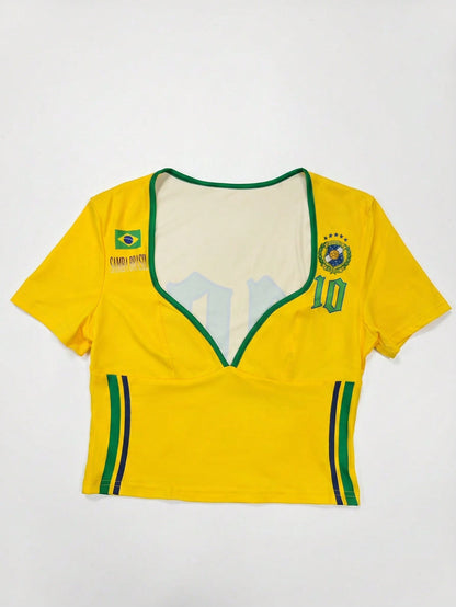 Women's Brazil Mesh Sweetheart Crop Soccer Jersey