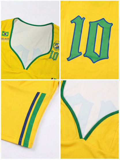 Women's Brazil Mesh Sweetheart Crop Soccer Jersey