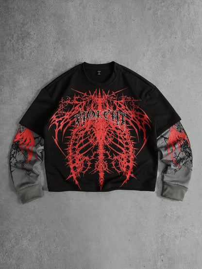 Men Colorblock Patchwork Gothic Print T-Shirt