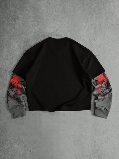Men Colorblock Patchwork Gothic Print T-Shirt
