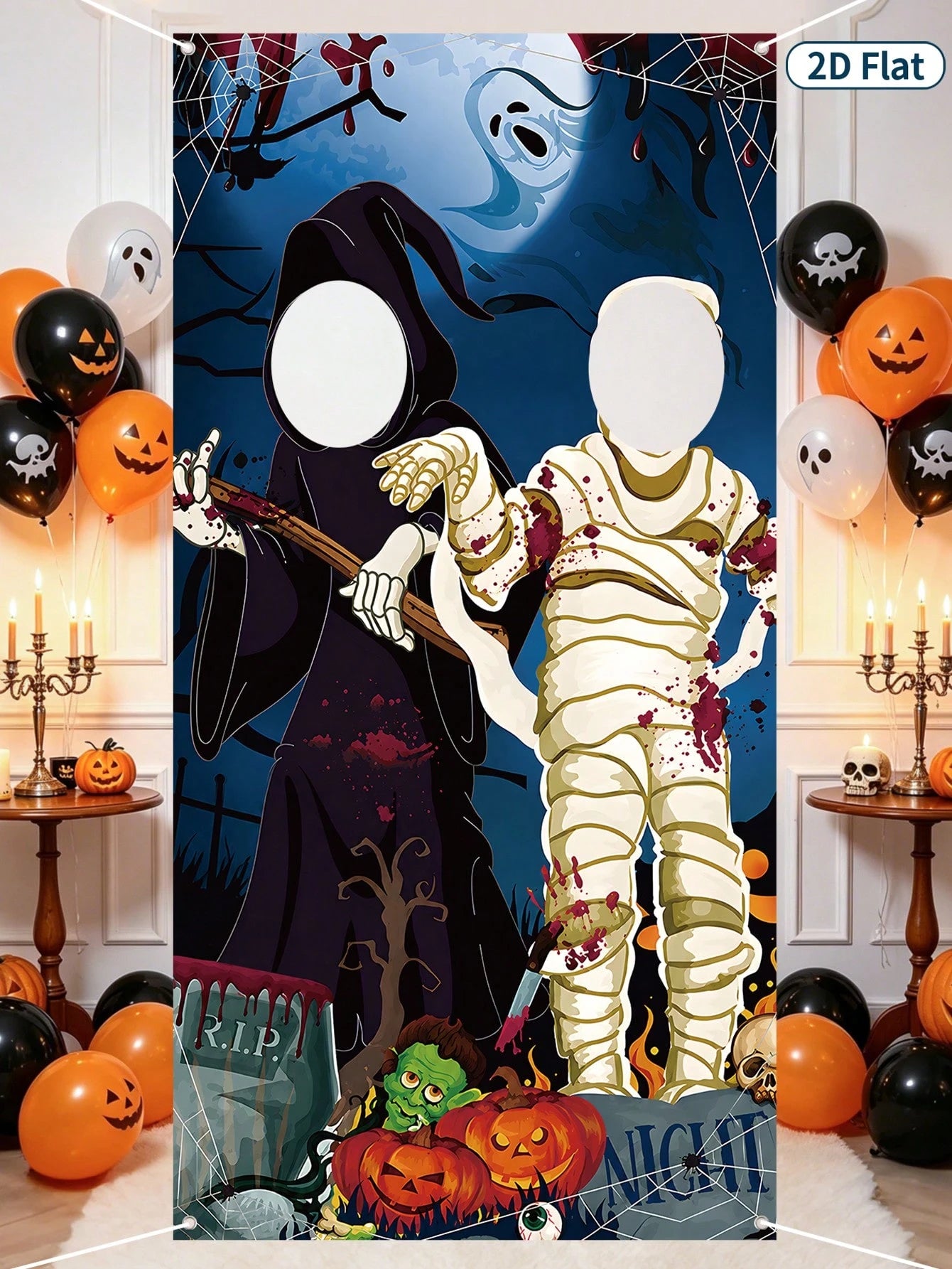 Halloween Ghost Mummy Photo Backdrop Banner