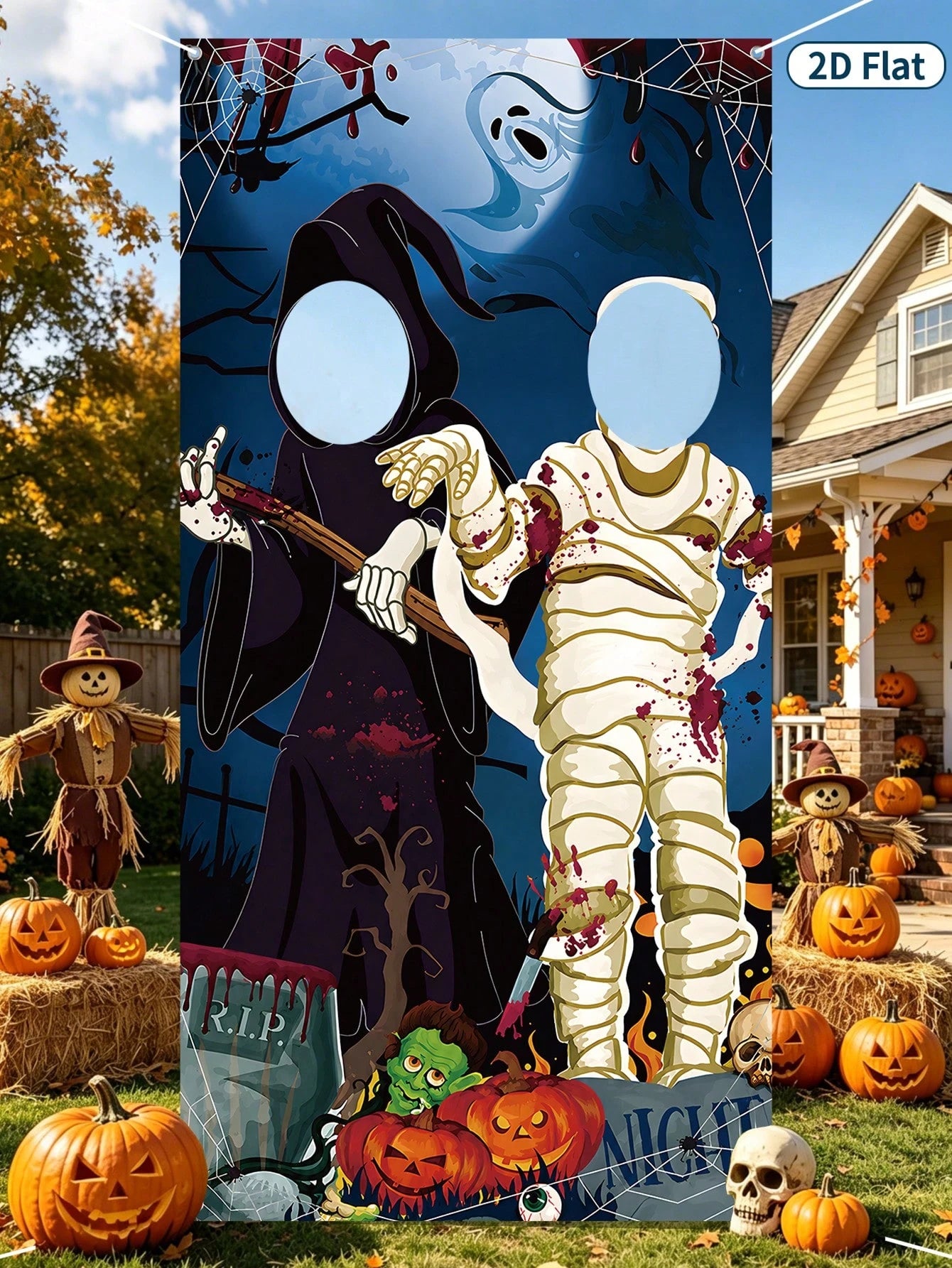 Halloween Ghost Mummy Photo Backdrop Banner