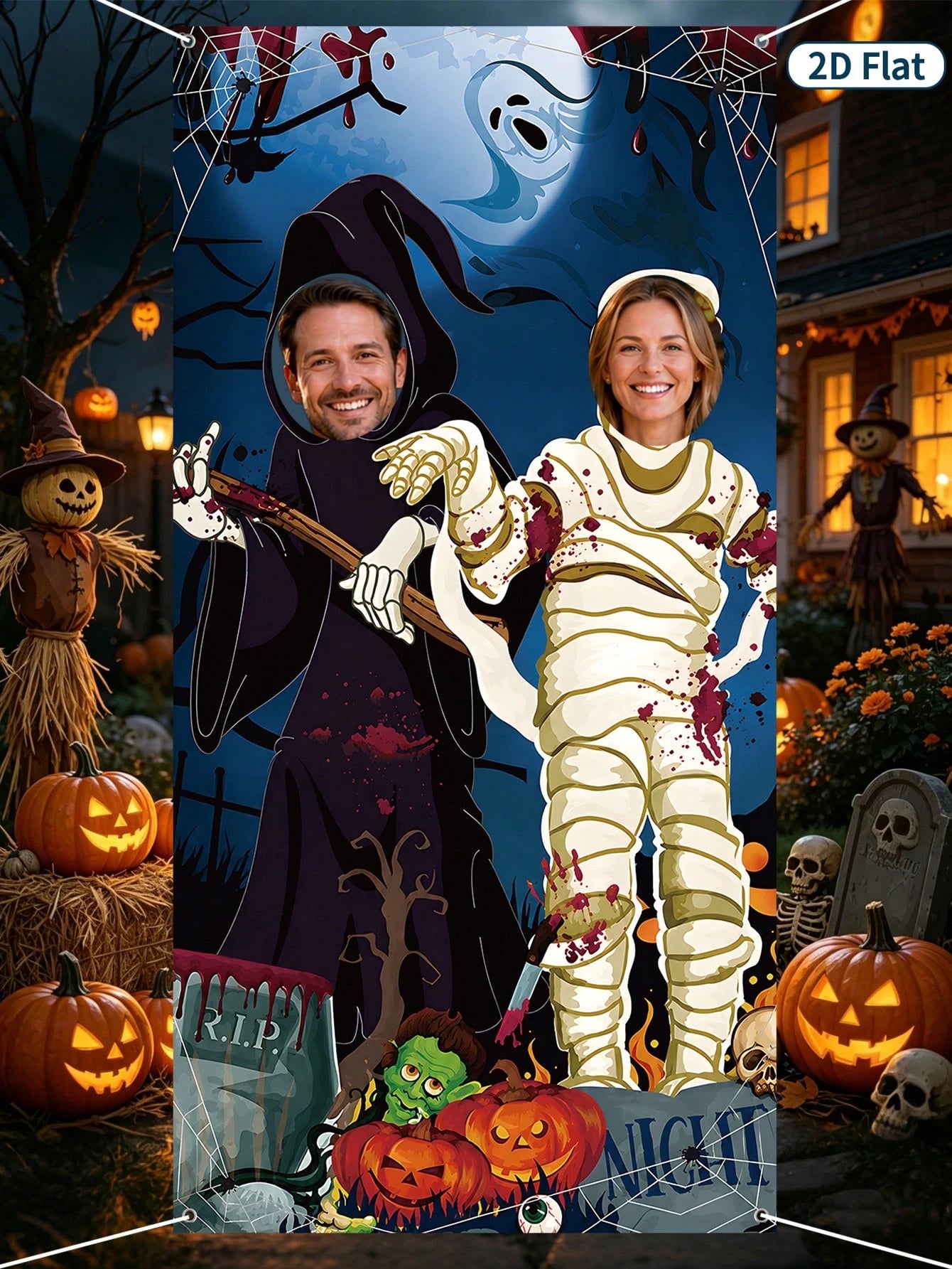 Halloween Ghost Mummy Photo Backdrop Banner