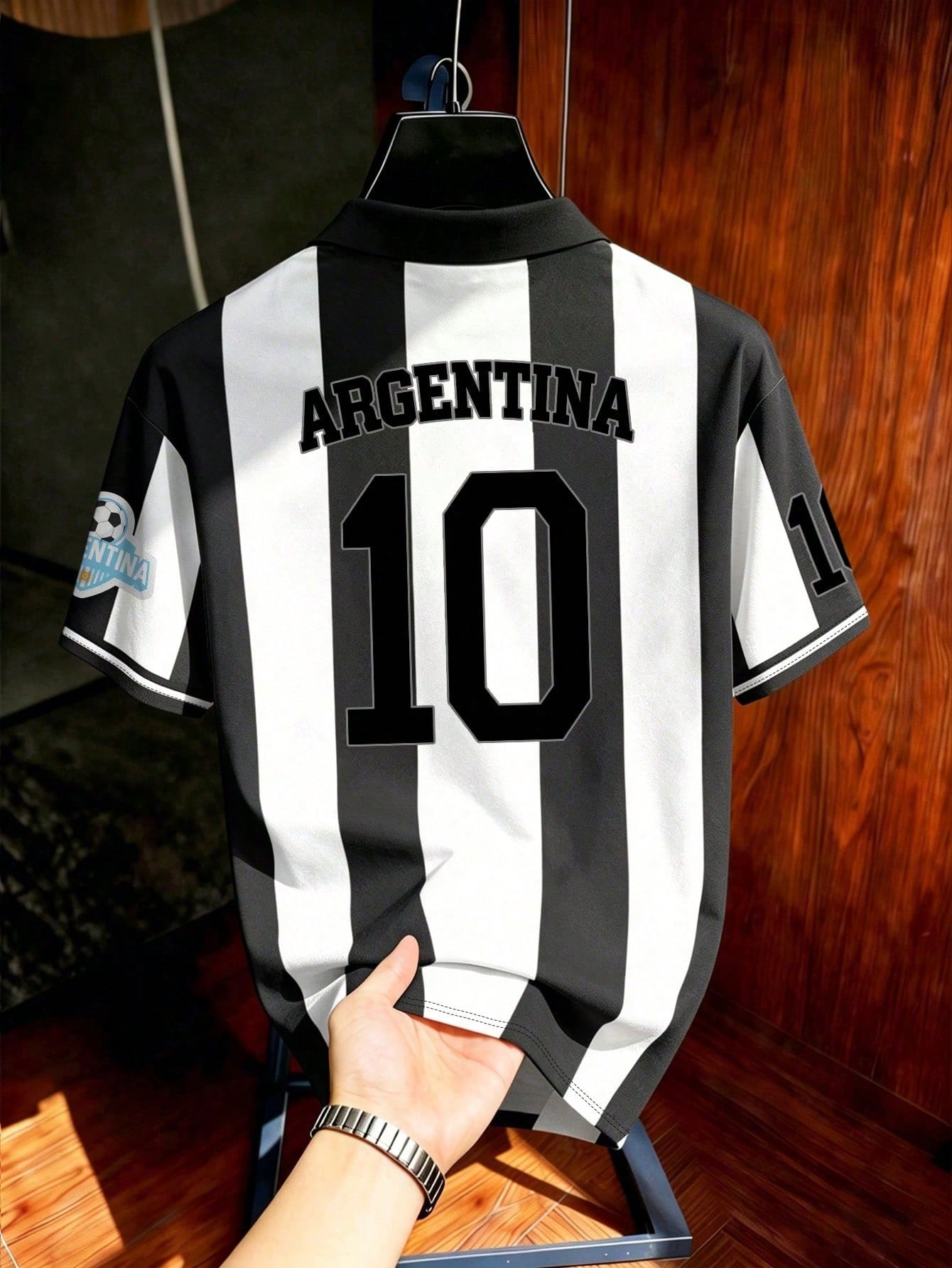 Men's Retro Argentine Soccer Letter Print Polo