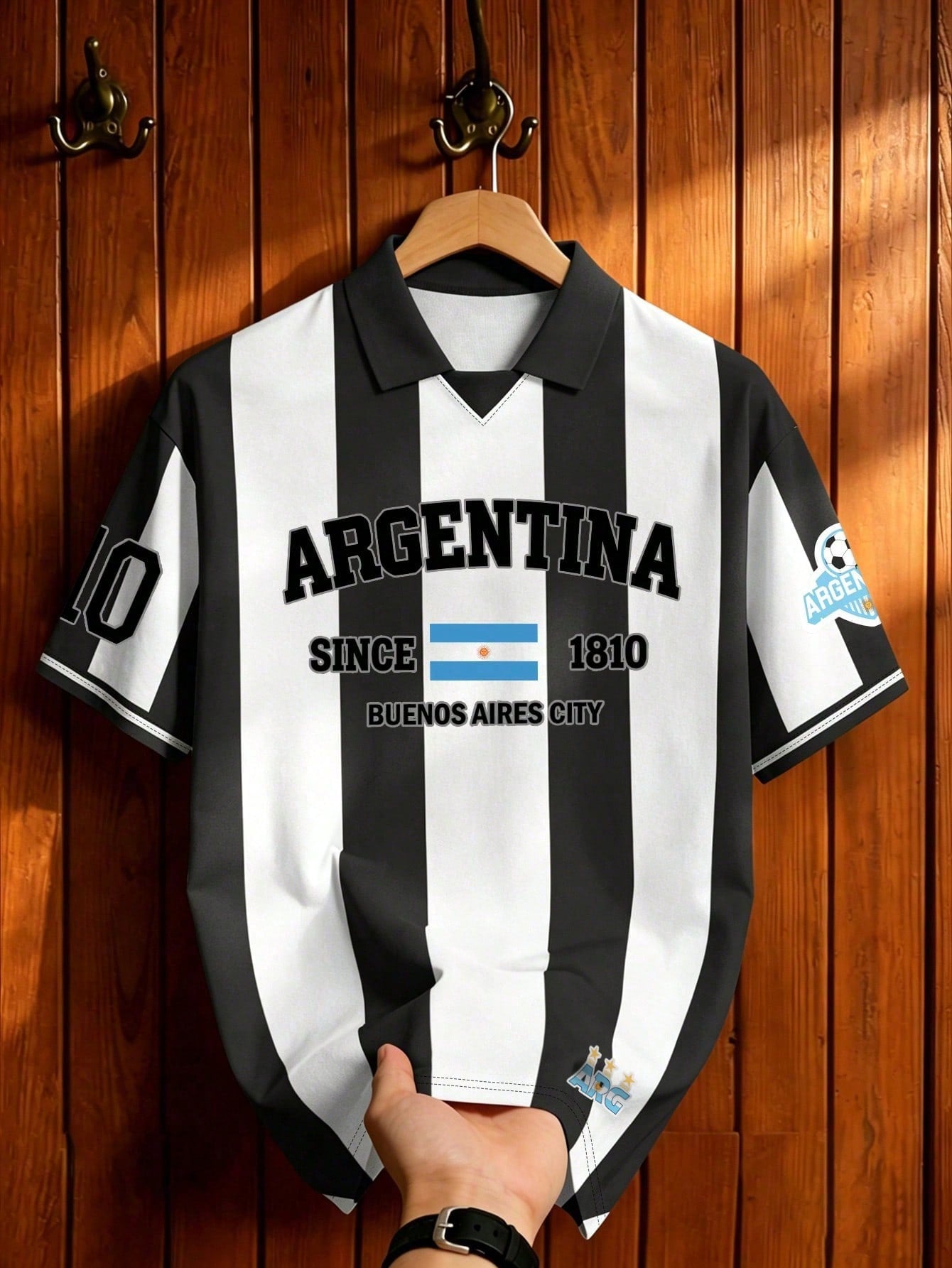 Men's Retro Argentine Soccer Letter Print Polo