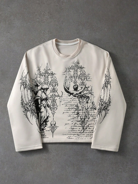 Men Street Life Printed Long Sleeve T-Shirt Loose Fit