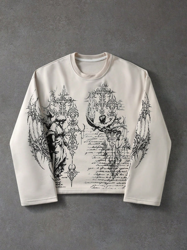 Men Street Life Printed Long Sleeve T-Shirt Loose Fit