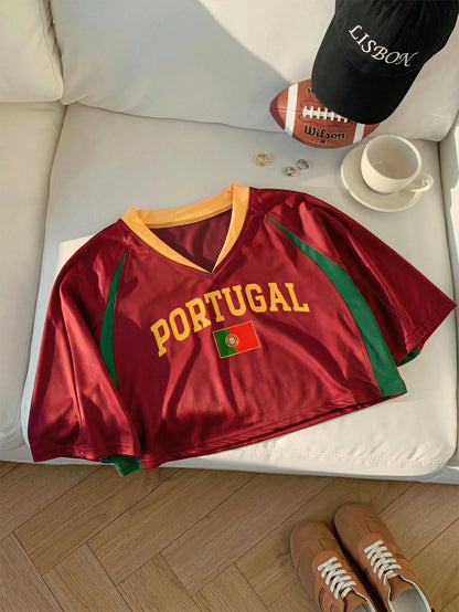 Portugal Women's V-Neck Crop Soccer Jersey
