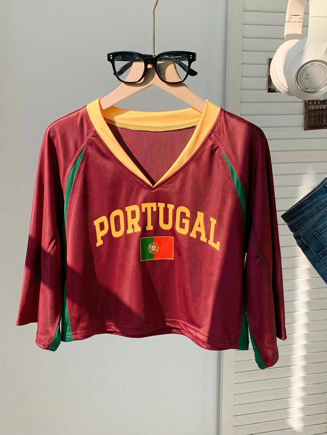 Portugal Women's V-Neck Crop Soccer Jersey