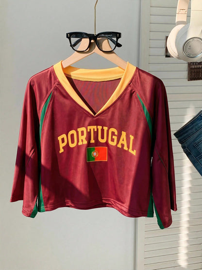 Portugal Women's V-Neck Crop Soccer Jersey