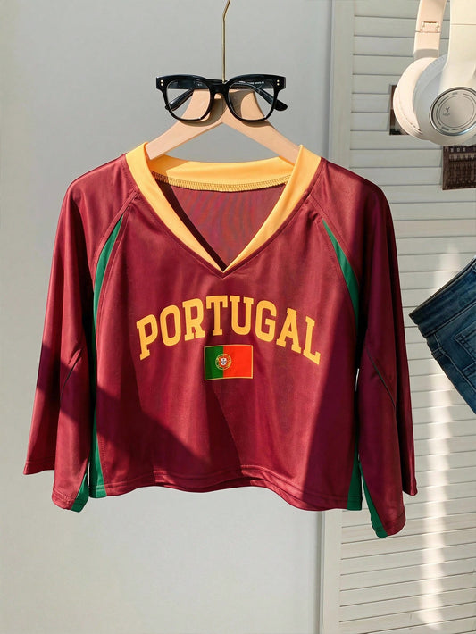 Portugal Women's V-Neck Crop Soccer Jersey