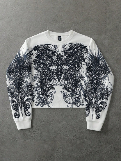 Men Street Life Skull Print Round Neck T-Shirt