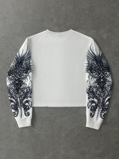 Men Street Life Skull Print Round Neck T-Shirt