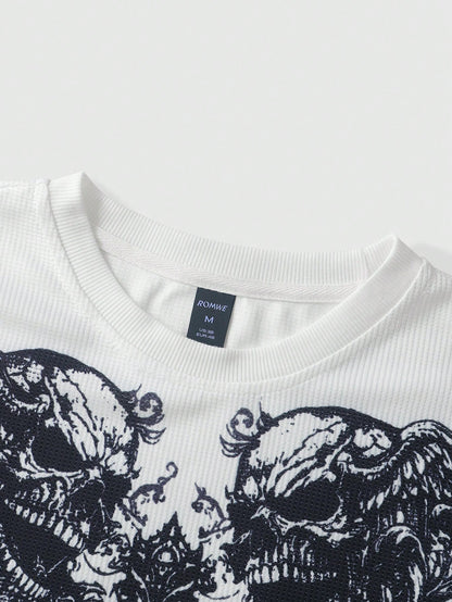 Men Street Life Skull Print Round Neck T-Shirt