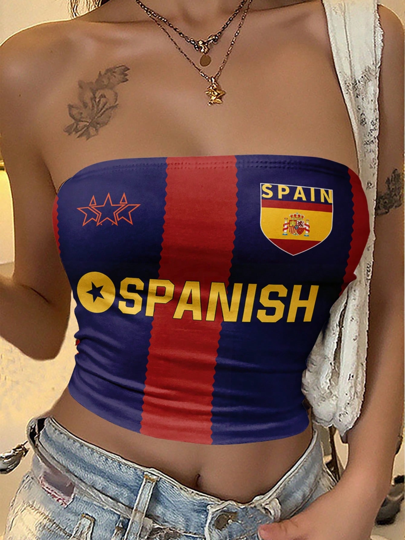 Women Y2K Spanish Flag Bandeau Top