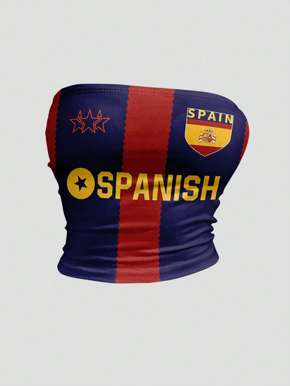 Women Y2K Spanish Flag Bandeau Top