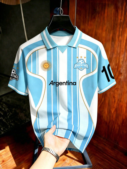 Men's Argentina Striped Soccer Polo Shirt