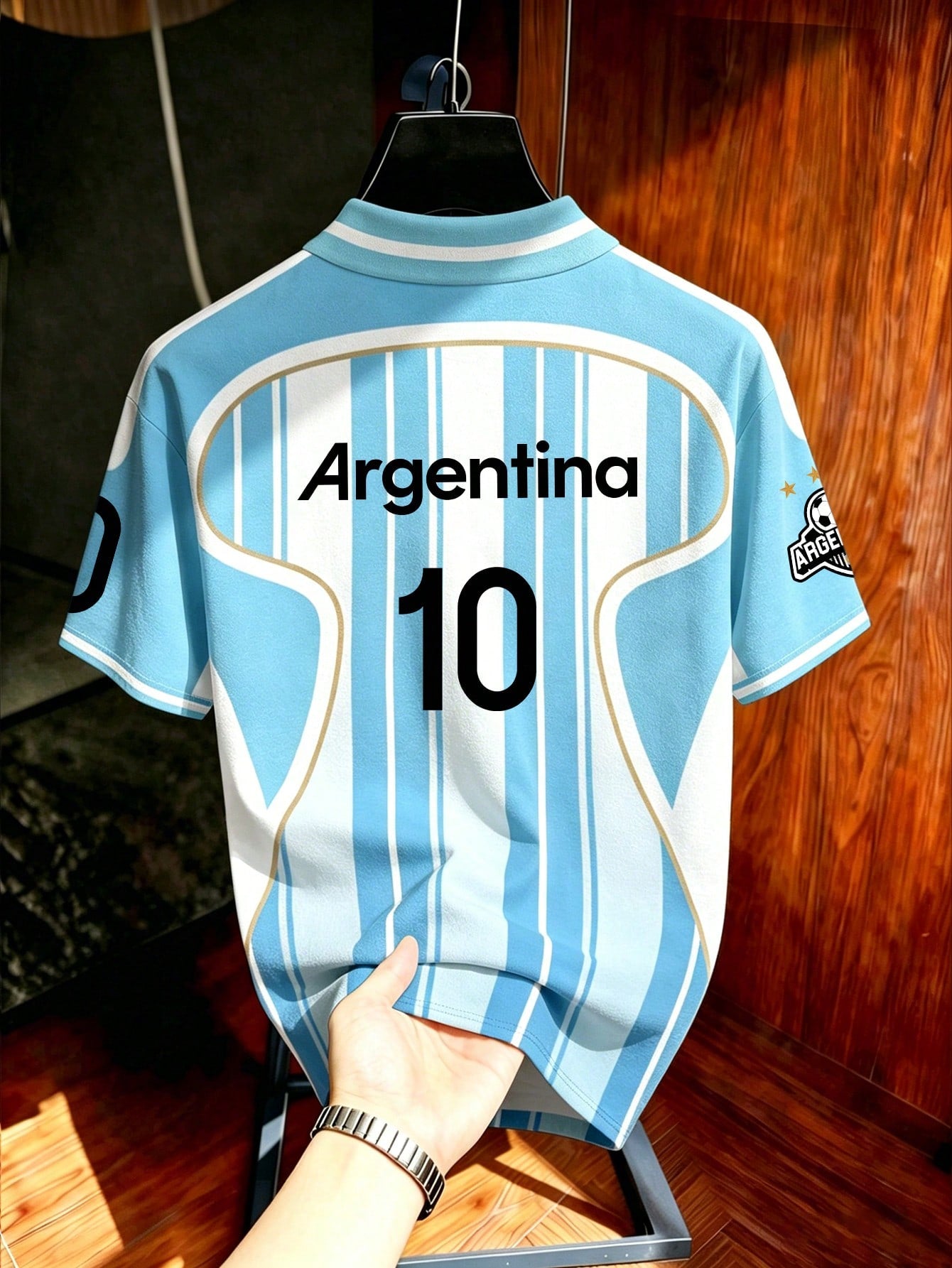 Men's Argentina Striped Soccer Polo Shirt
