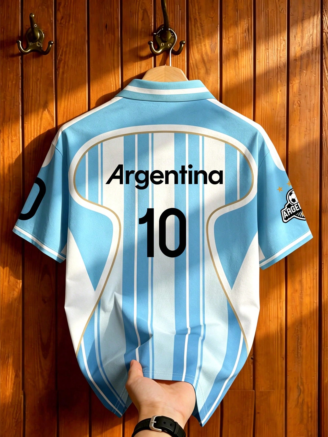 Men's Argentina Striped Soccer Polo Shirt