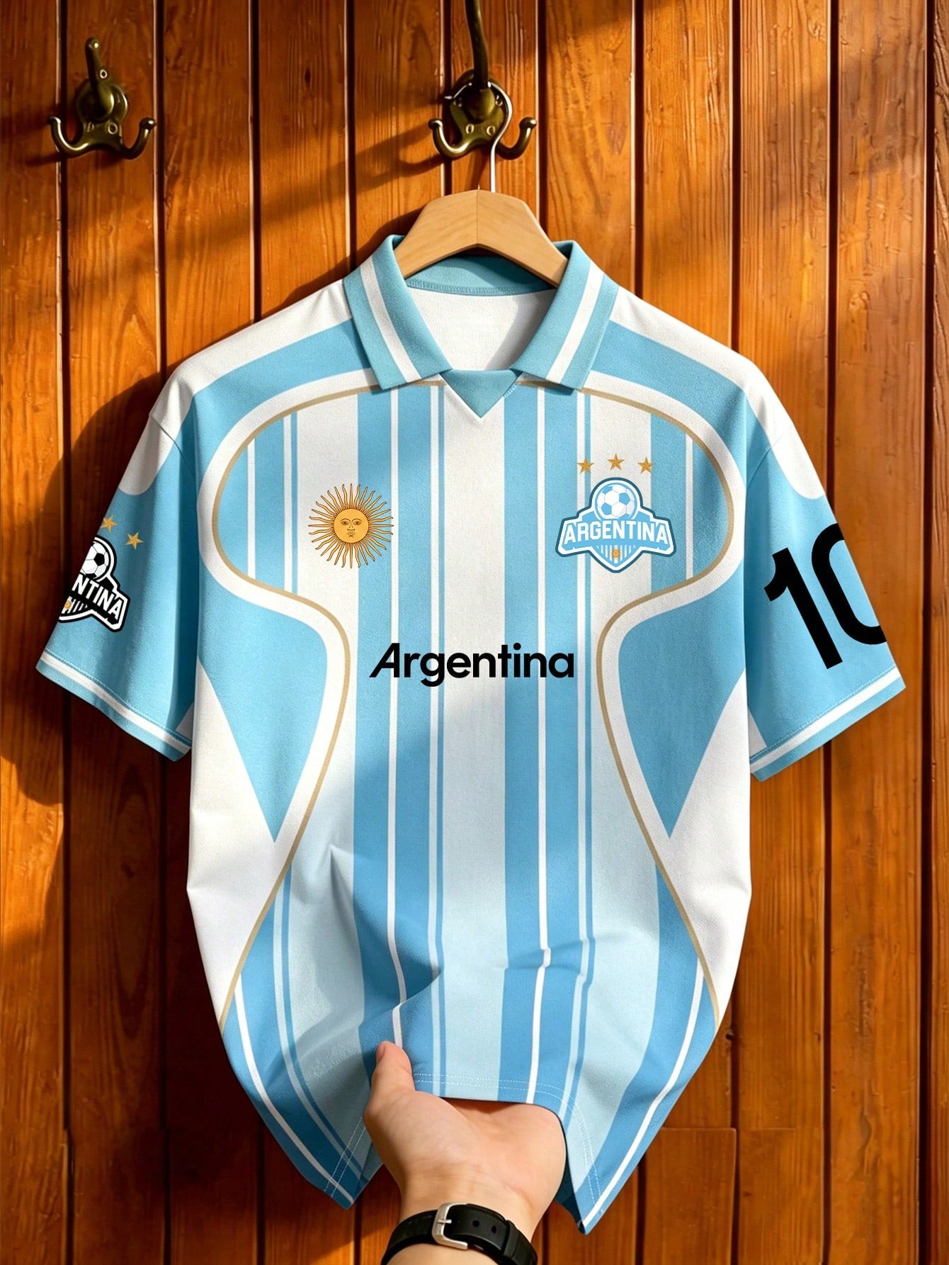 Men's Argentina Striped Soccer Polo Shirt