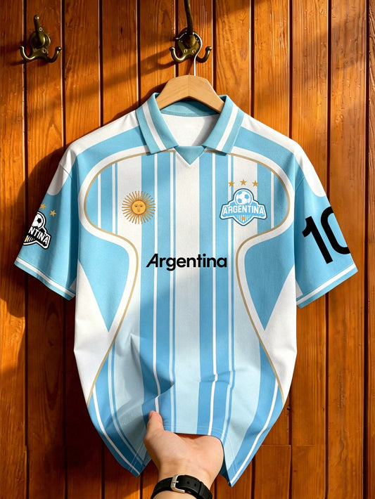 Men's Argentina Striped Soccer Polo Shirt
