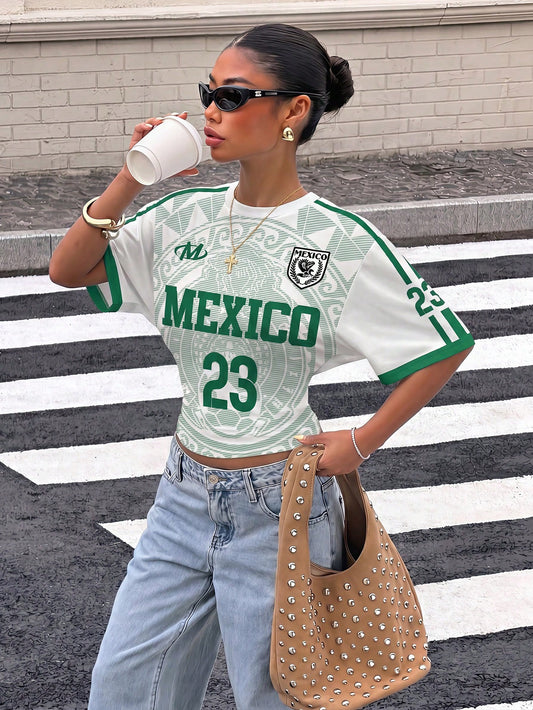 Mexico Soccer Jersey Ruched Batwing Tee