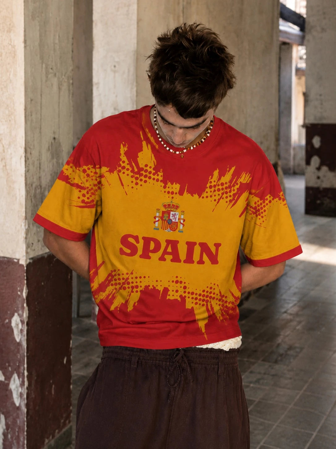 Men's Spain Flag Gradient Loose Fit Streetwear Tee