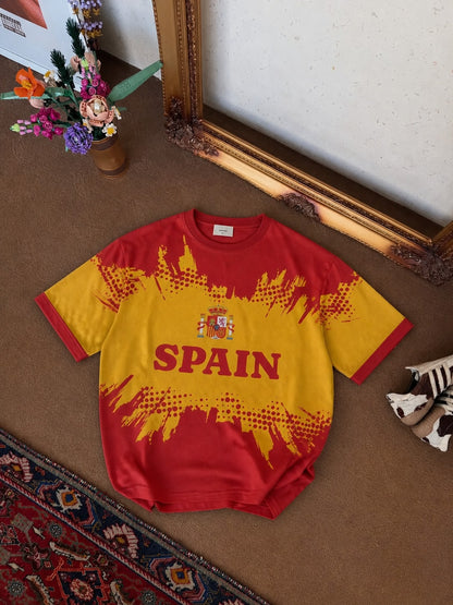 Men's Spain Flag Gradient Loose Fit Streetwear Tee