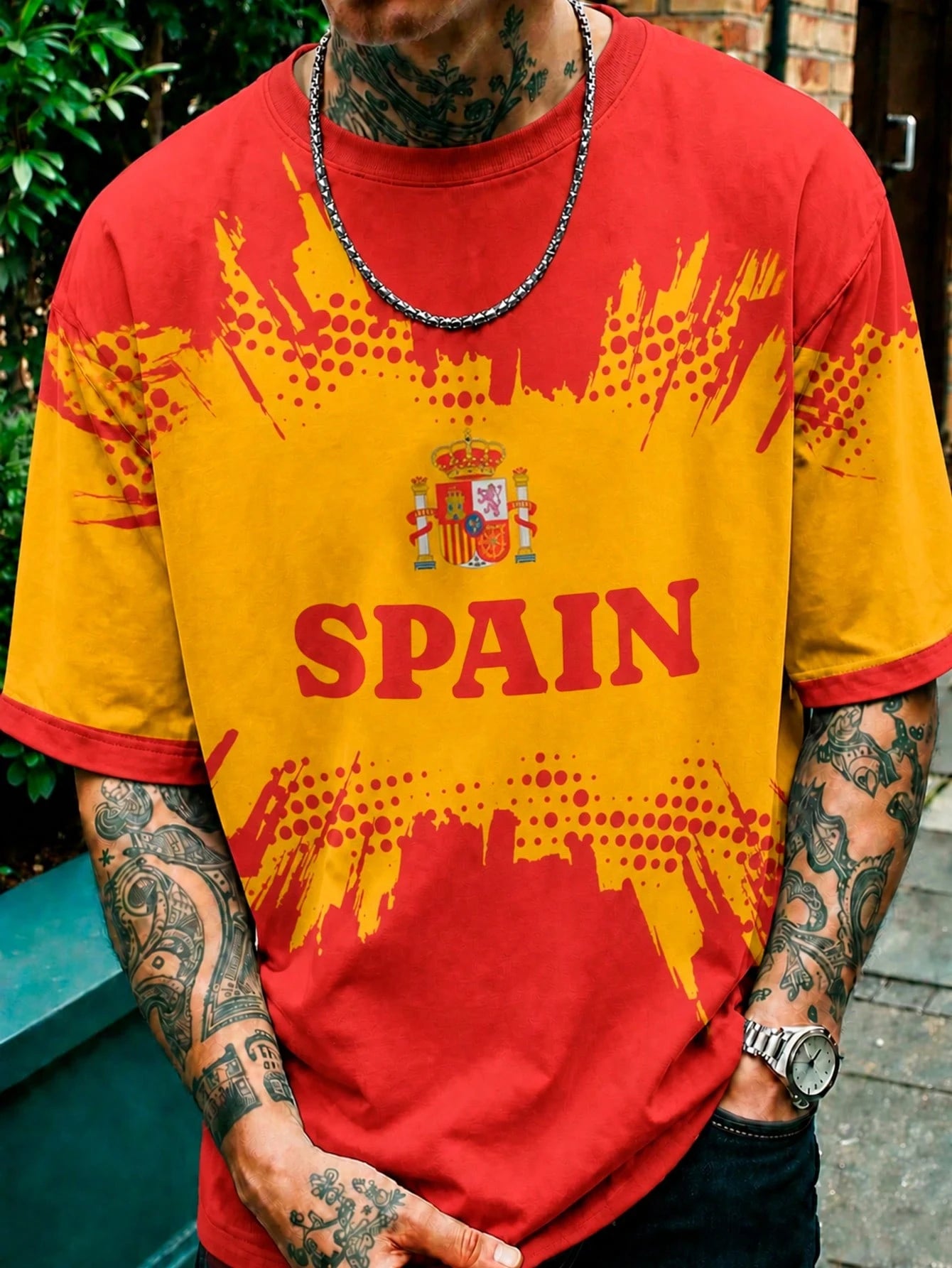 Men's Spain Flag Gradient Loose Fit Streetwear Tee