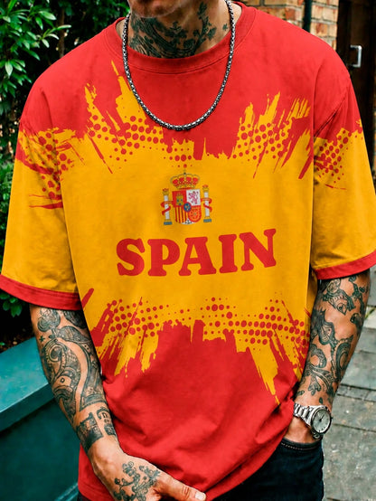Men's Spain Flag Gradient Loose Fit Streetwear Tee
