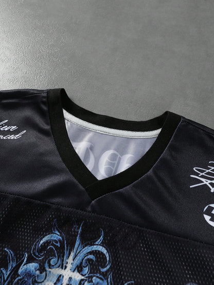 Men Mesh Patchwork Sports Short Sleeve Jersey