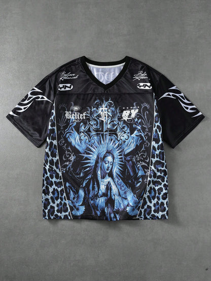 Men Mesh Patchwork Sports Short Sleeve Jersey