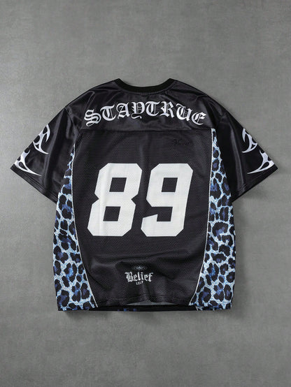Men Mesh Patchwork Sports Short Sleeve Jersey