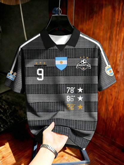 Argentina No 9 Striped Soccer Polo Jersey