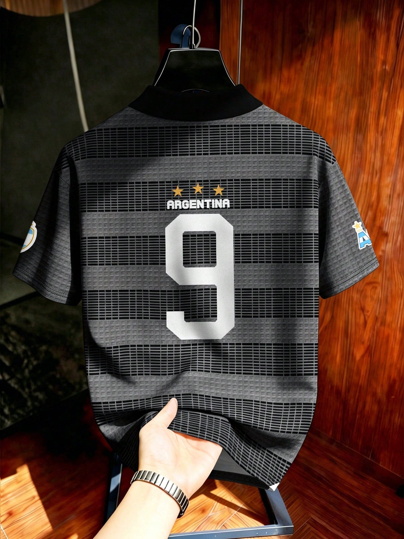 Argentina No 9 Striped Soccer Polo Jersey