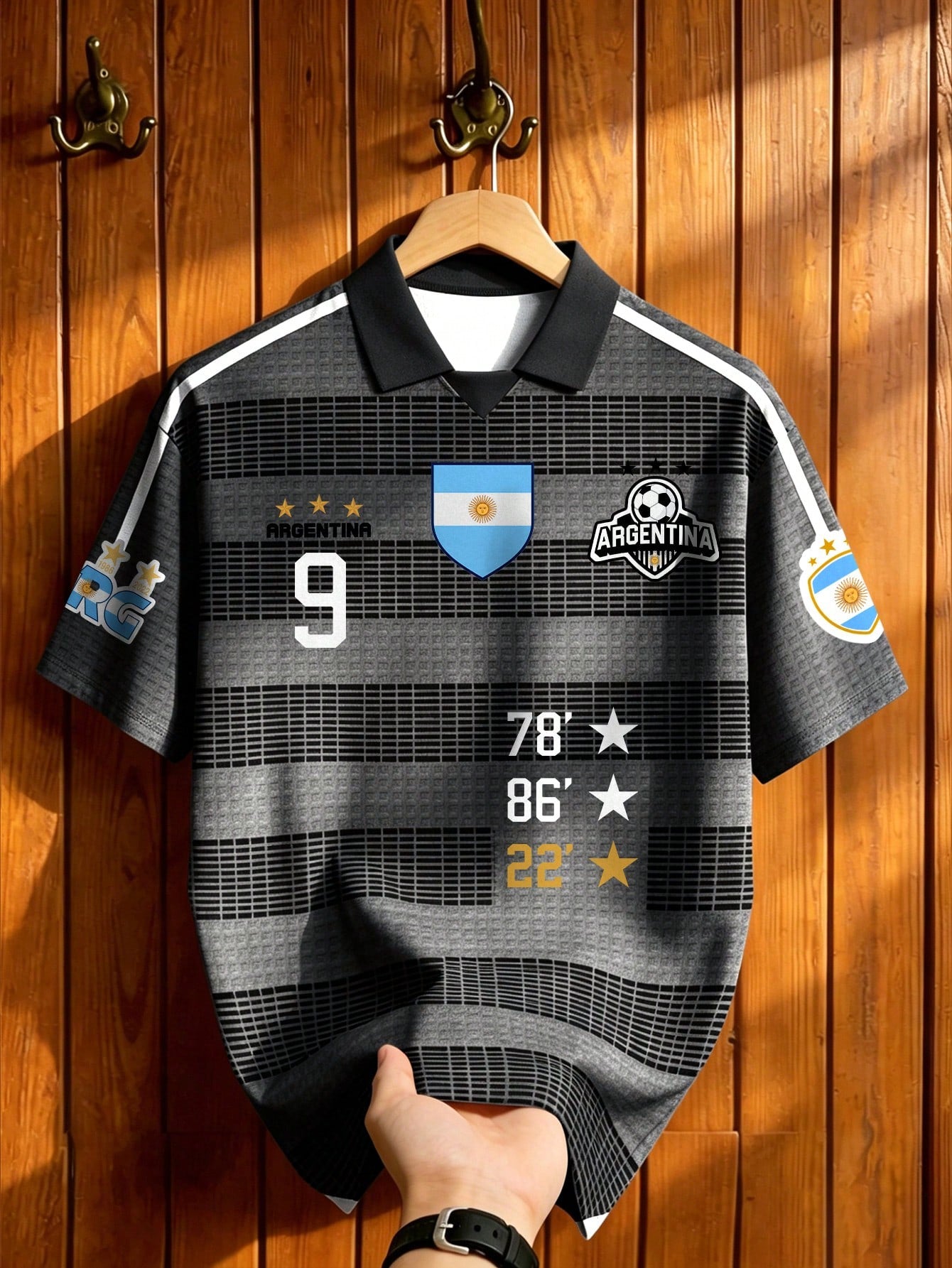 Argentina No 9 Striped Soccer Polo Jersey